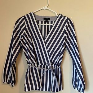 J Crew Tie front striped blouse